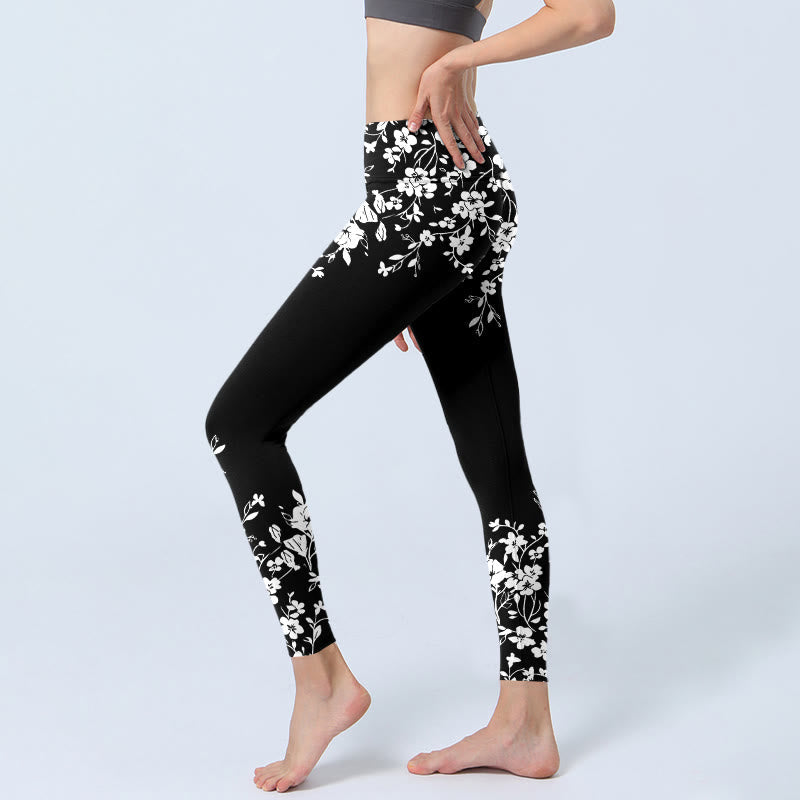 Nimara Ritual Gorgeous Minimalist Style Flower Pattern Print Gym Leggings Women's Yoga Pants