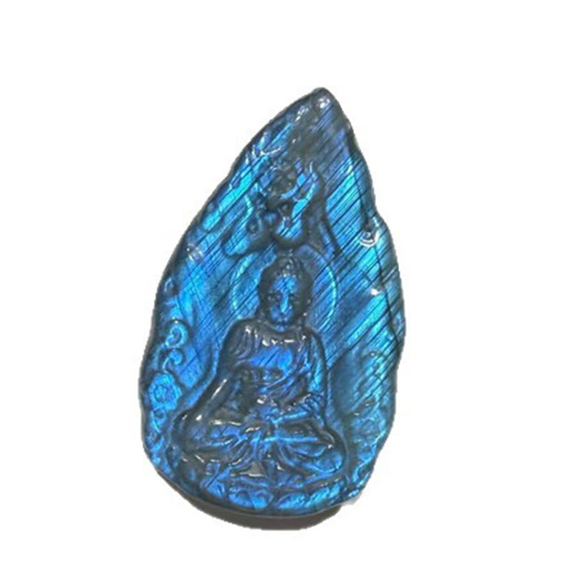 Nimara Ritual Engraving Buddha Natural Labradorite Teardrop Shape Figurine Cure Statue Home Decoration