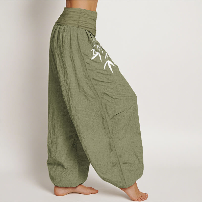 Nimara Ritual Pure Cotton Minimalist Style Bamboo Leaf Pattern Women's Elastic Waist Harem Pants