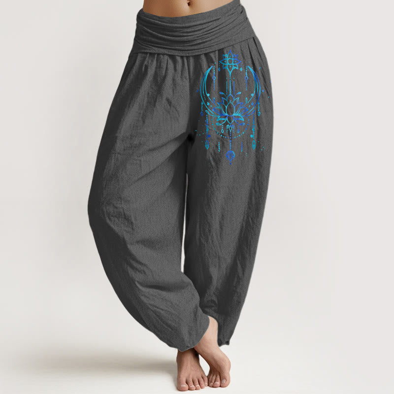 Nimara Ritual Pure Cotton Elegant Lotus Pattern Women's Elastic Waist Harem Pants