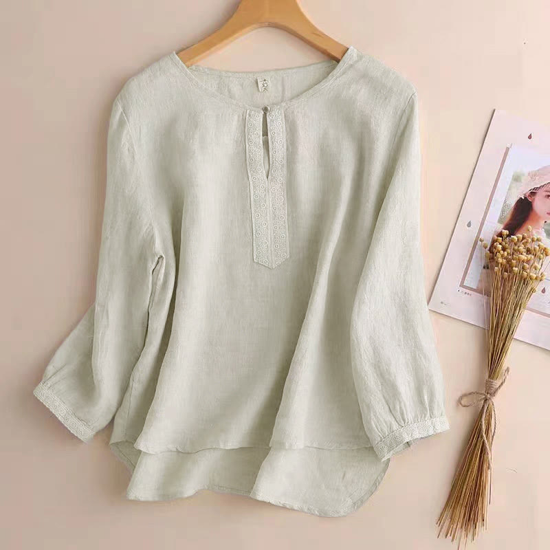 Nimara Ritual Casual Plain Women's Hollow Crew Neck Design Three Quarter Sleeve Shirt