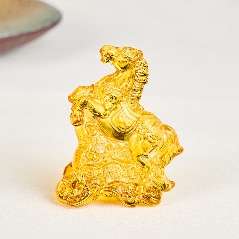 Nimara Ritual "Hoping You Success and Good Luck" Year Of The Horse Ingot Get Rich Fast Mini Liuli Crystal Decoration Includes Gift Message Card