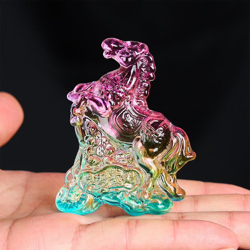 Nimara Ritual "Hoping You Success and Good Luck" Year Of The Horse Ingot Get Rich Fast Mini Liuli Crystal Decoration Includes Gift Message Card
