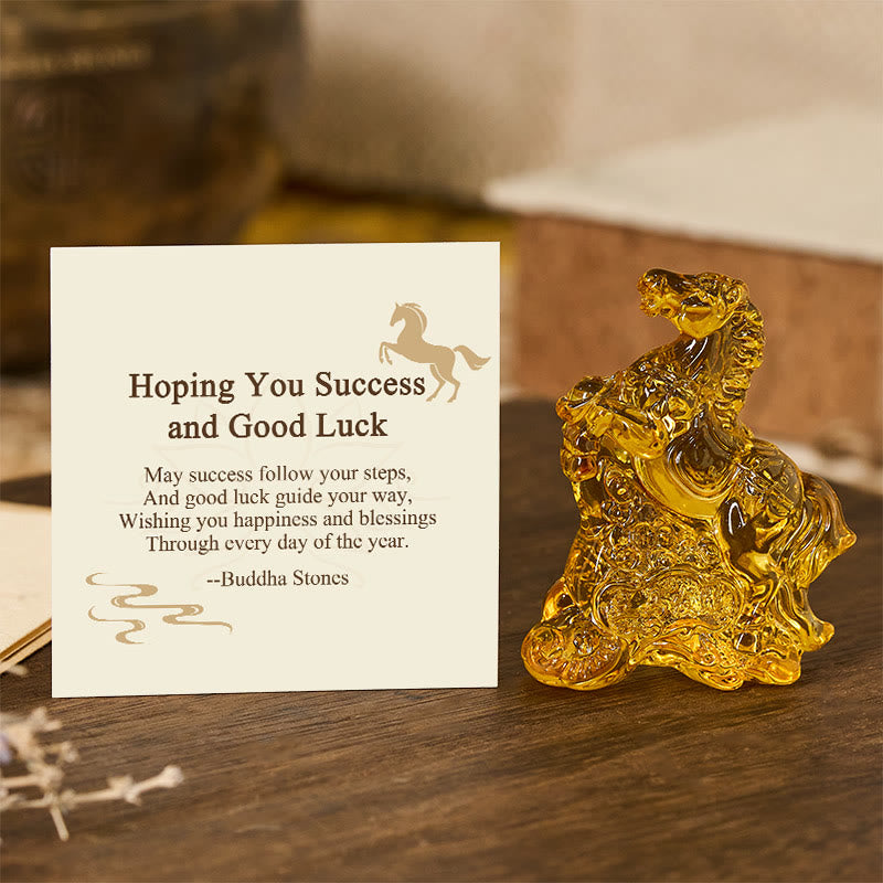 Nimara Ritual "Hoping You Success and Good Luck" Year Of The Horse Ingot Get Rich Fast Mini Liuli Crystal Decoration Includes Gift Message Card
