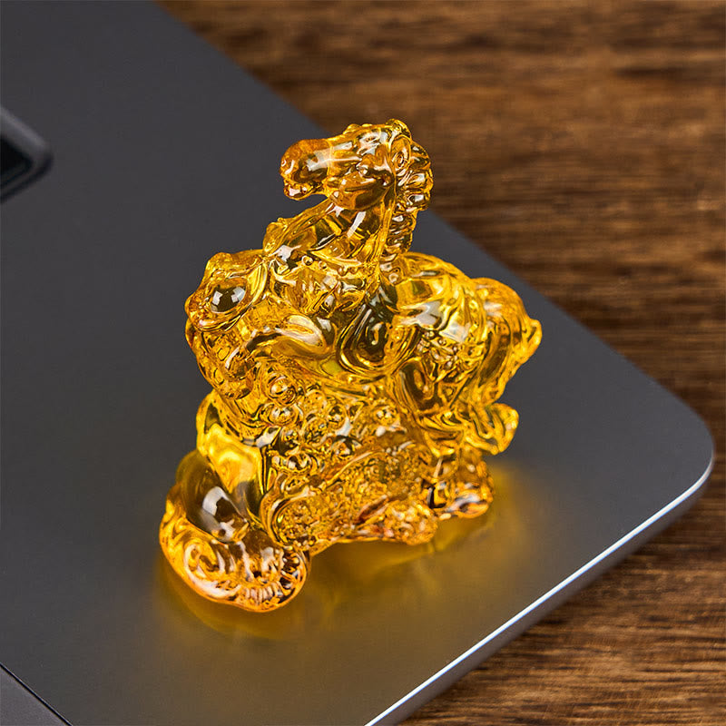 Nimara Ritual "Hoping You Success and Good Luck" Year Of The Horse Ingot Get Rich Fast Mini Liuli Crystal Decoration Includes Gift Message Card
