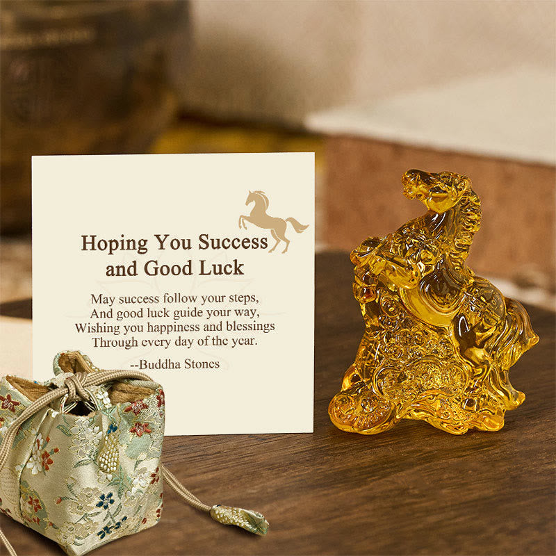 Nimara Ritual "Hoping You Success and Good Luck" Year Of The Horse Ingot Get Rich Fast Mini Liuli Crystal Decoration Includes Gift Message Card