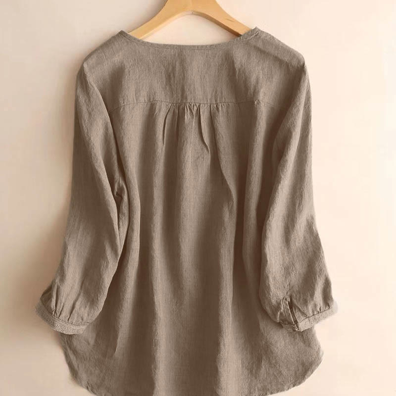 Nimara Ritual Casual Plain Women's Hollow Crew Neck Design Three Quarter Sleeve Shirt