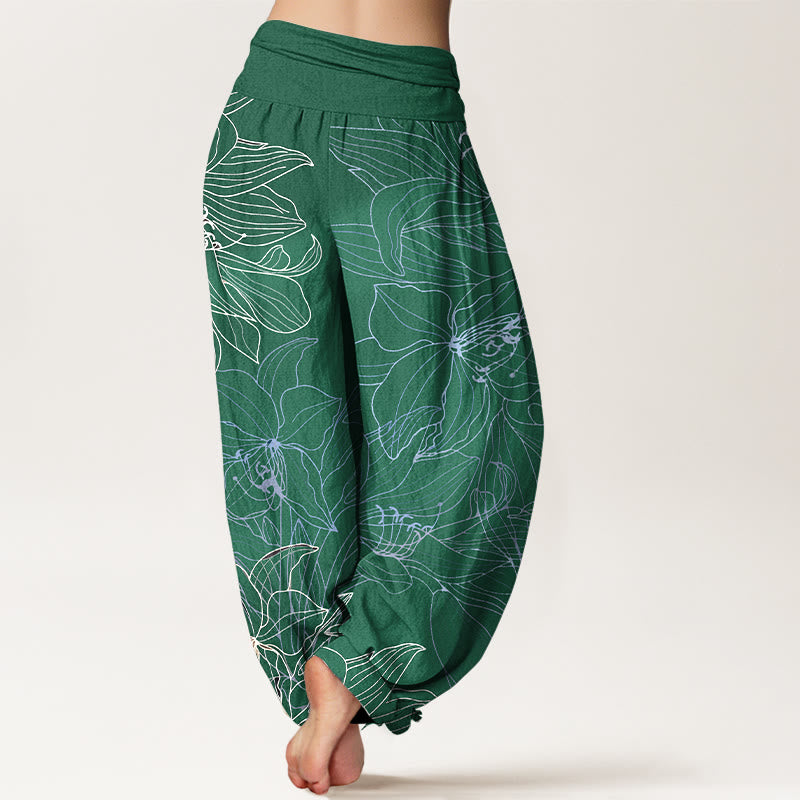 Nimara Ritual Pure Cotton Minimalist Style Flower Pattern Women's Elastic Waist Harem Pants