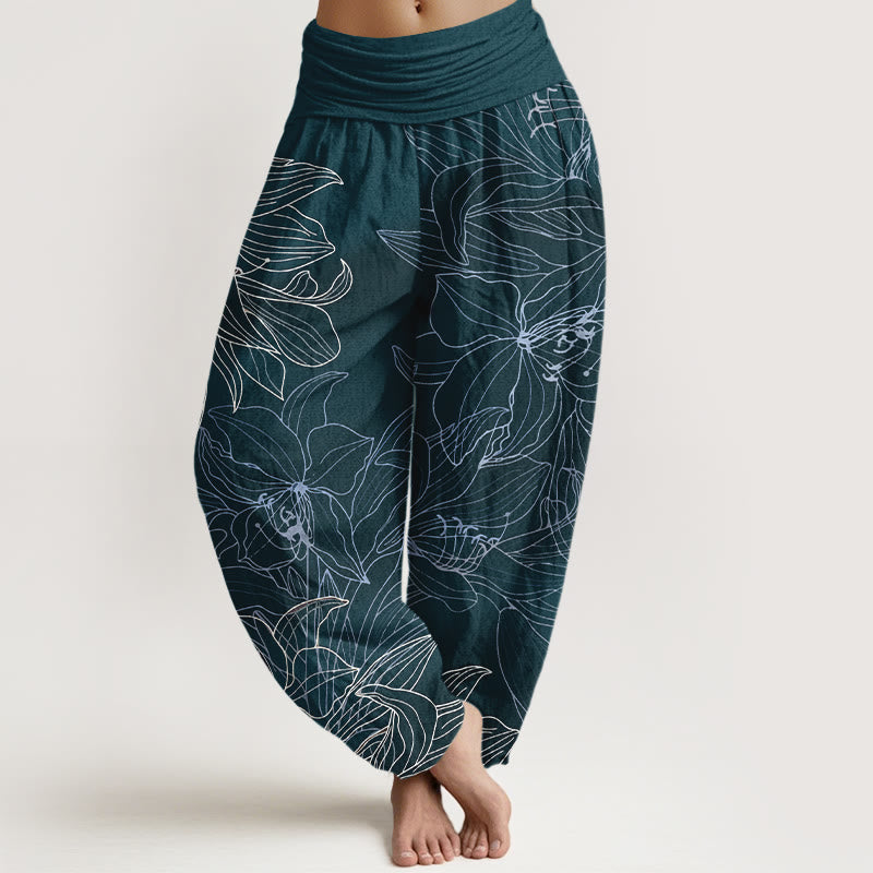 Nimara Ritual Pure Cotton Minimalist Style Flower Pattern Women's Elastic Waist Harem Pants