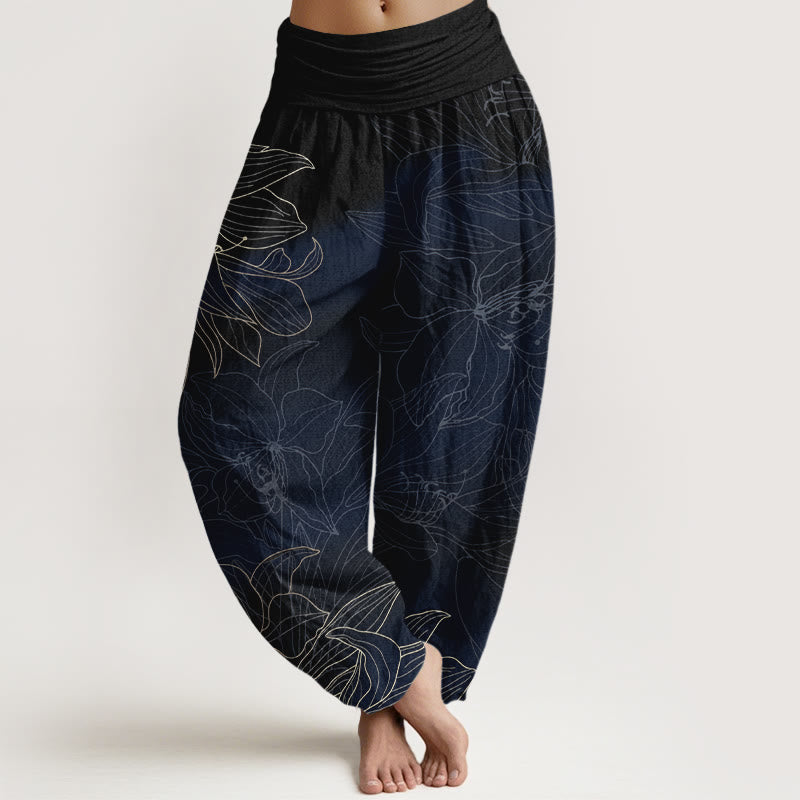 Nimara Ritual Pure Cotton Minimalist Style Flower Pattern Women's Elastic Waist Harem Pants
