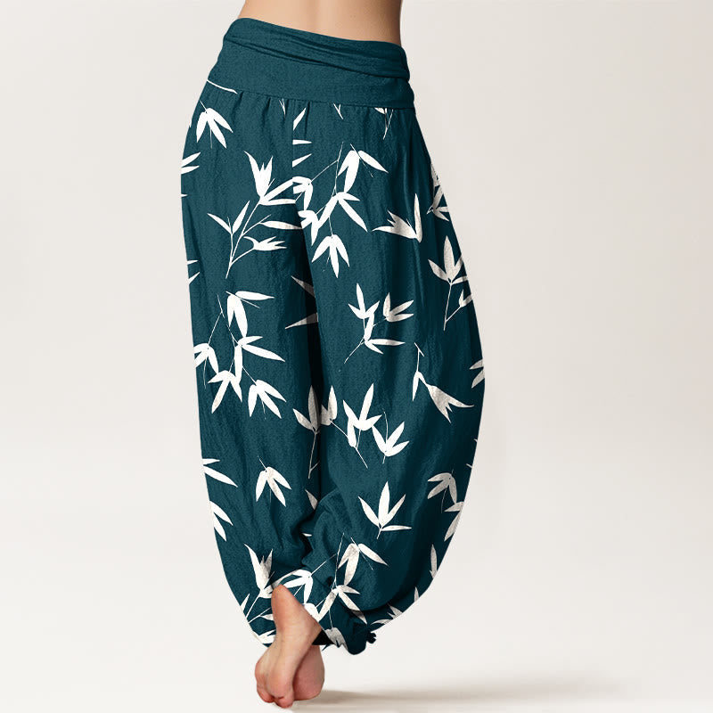 Nimara Ritual Pure Cotton Simple Elegant Bamboo Leaf Pattern Women's Elastic Waist Harem Pants