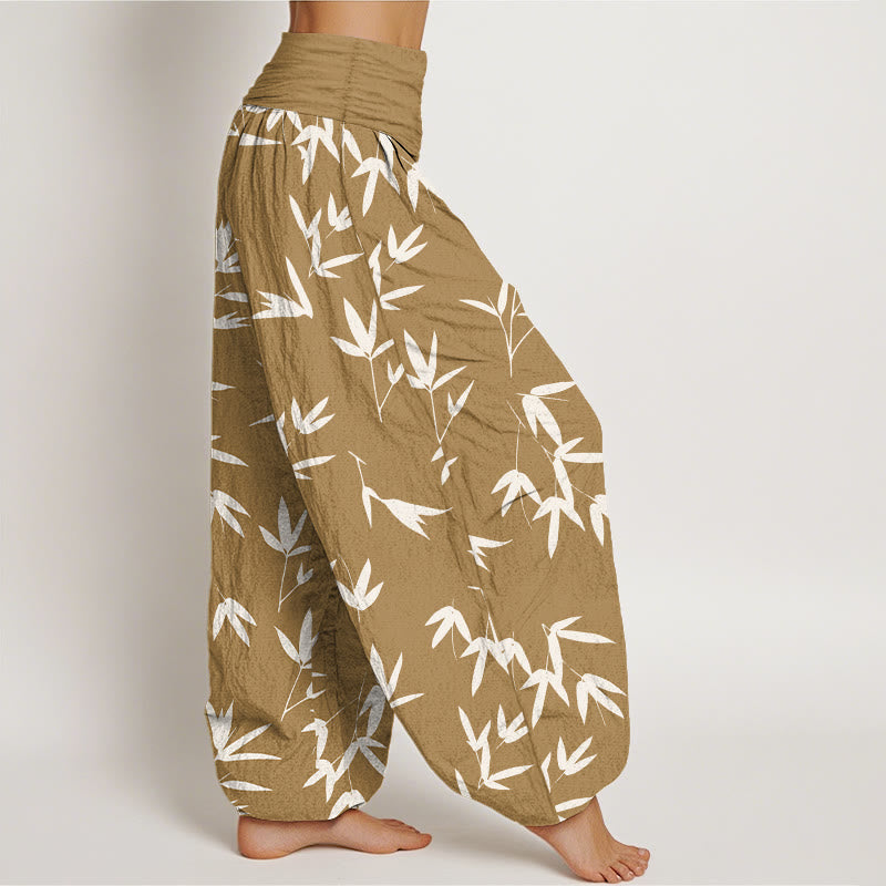 Nimara Ritual Pure Cotton Simple Elegant Bamboo Leaf Pattern Women's Elastic Waist Harem Pants