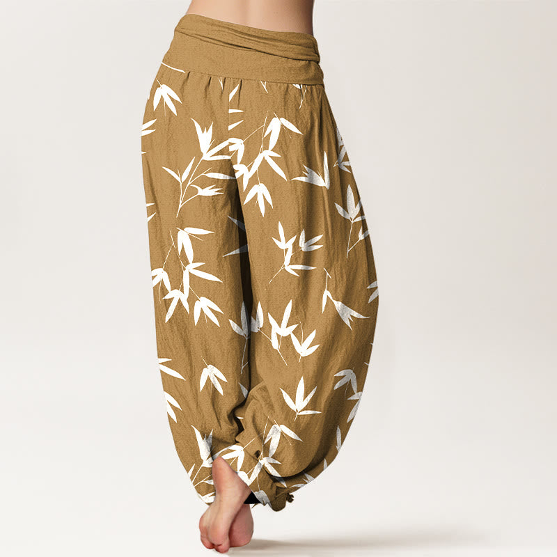 Nimara Ritual Pure Cotton Simple Elegant Bamboo Leaf Pattern Women's Elastic Waist Harem Pants
