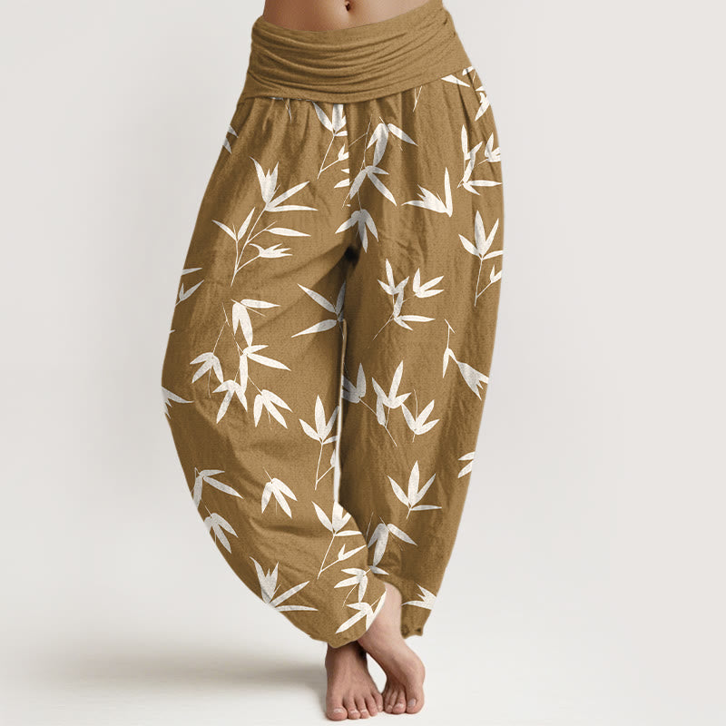 Nimara Ritual Pure Cotton Simple Elegant Bamboo Leaf Pattern Women's Elastic Waist Harem Pants