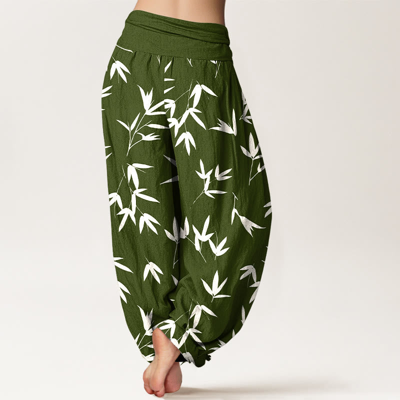 Nimara Ritual Pure Cotton Simple Elegant Bamboo Leaf Pattern Women's Elastic Waist Harem Pants