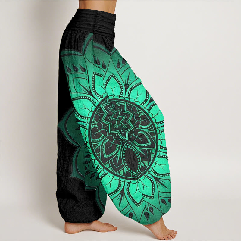 Nimara Ritual Cotton Symmetrical Mandala Pattern Women's Elastic Waist Harem Pants