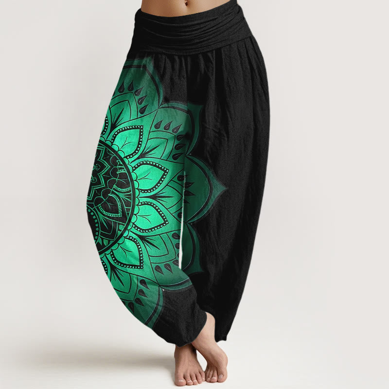 Nimara Ritual Cotton Symmetrical Mandala Pattern Women's Elastic Waist Harem Pants