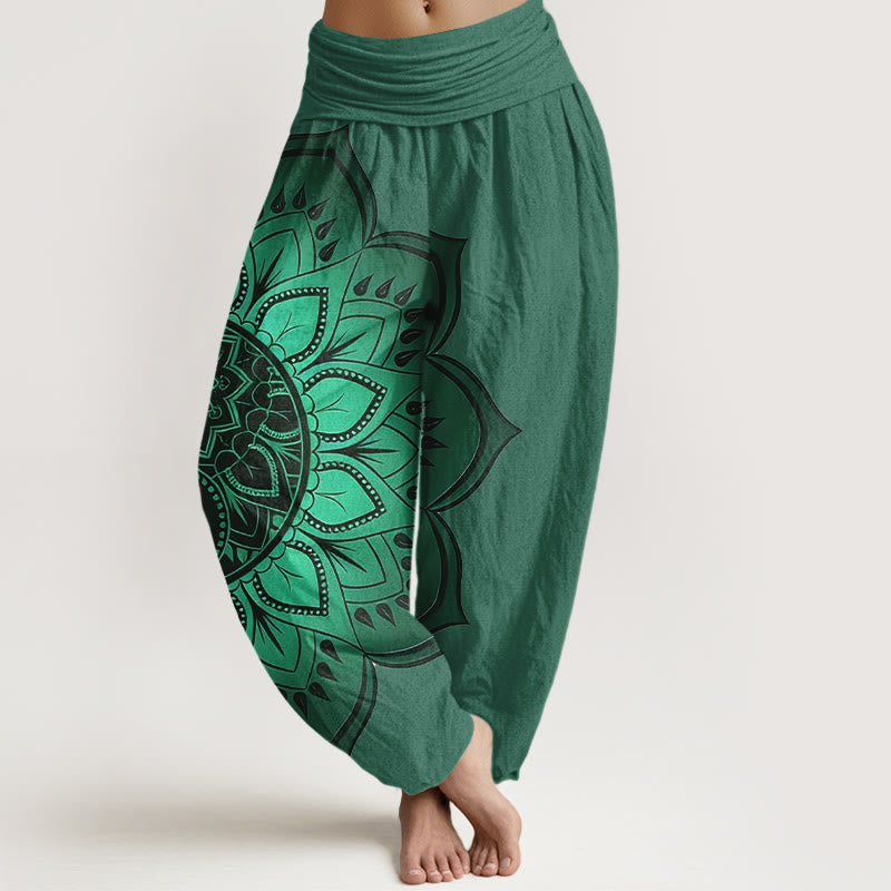 Nimara Ritual Cotton Symmetrical Mandala Pattern Women's Elastic Waist Harem Pants