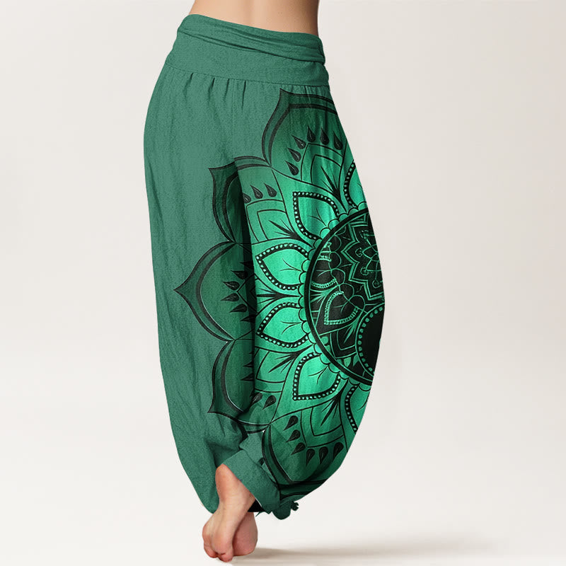 Nimara Ritual Cotton Symmetrical Mandala Pattern Women's Elastic Waist Harem Pants
