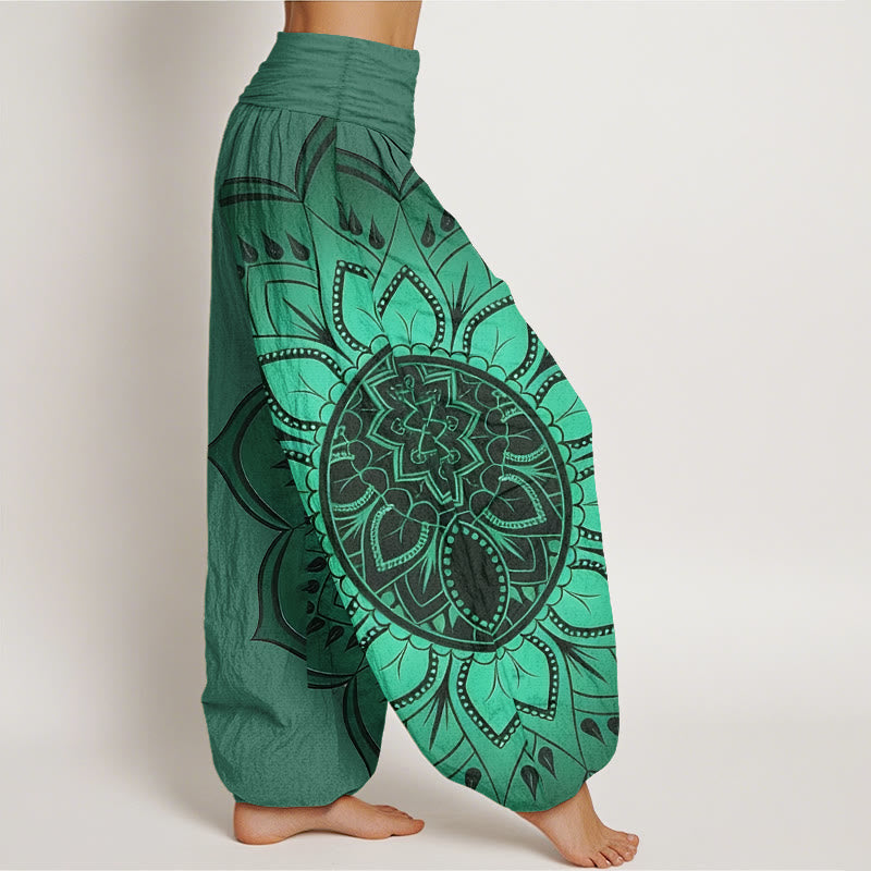 Nimara Ritual Cotton Symmetrical Mandala Pattern Women's Elastic Waist Harem Pants