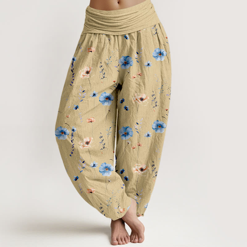 Nimara Ritual Cotton Fresh Refined Flower Pattern Women's Elastic Waist Harem Pants