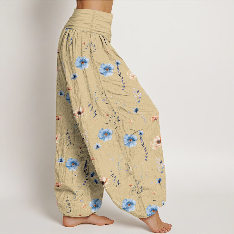 Nimara Ritual Cotton Fresh Refined Flower Pattern Women's Elastic Waist Harem Pants
