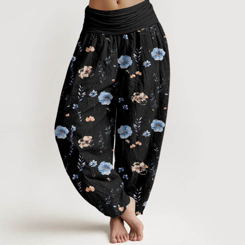 Nimara Ritual Cotton Fresh Refined Flower Pattern Women's Elastic Waist Harem Pants