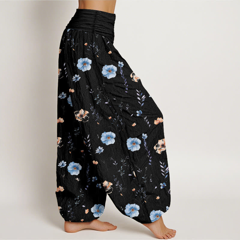 Nimara Ritual Cotton Fresh Refined Flower Pattern Women's Elastic Waist Harem Pants