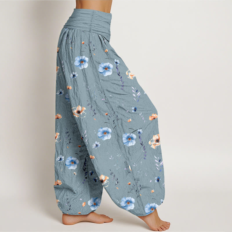 Nimara Ritual Cotton Fresh Refined Flower Pattern Women's Elastic Waist Harem Pants