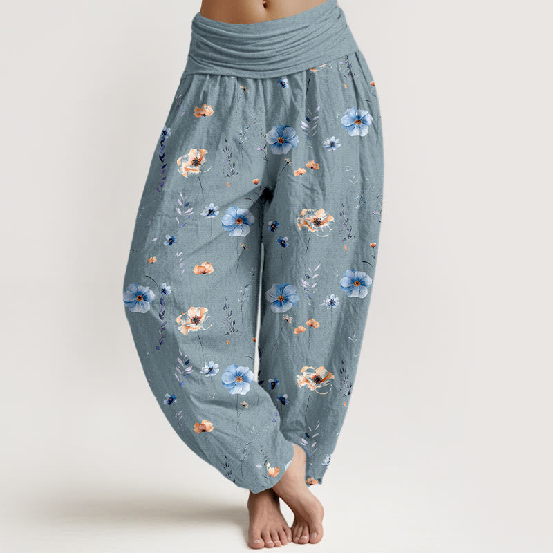 Nimara Ritual Cotton Fresh Refined Flower Pattern Women's Elastic Waist Harem Pants
