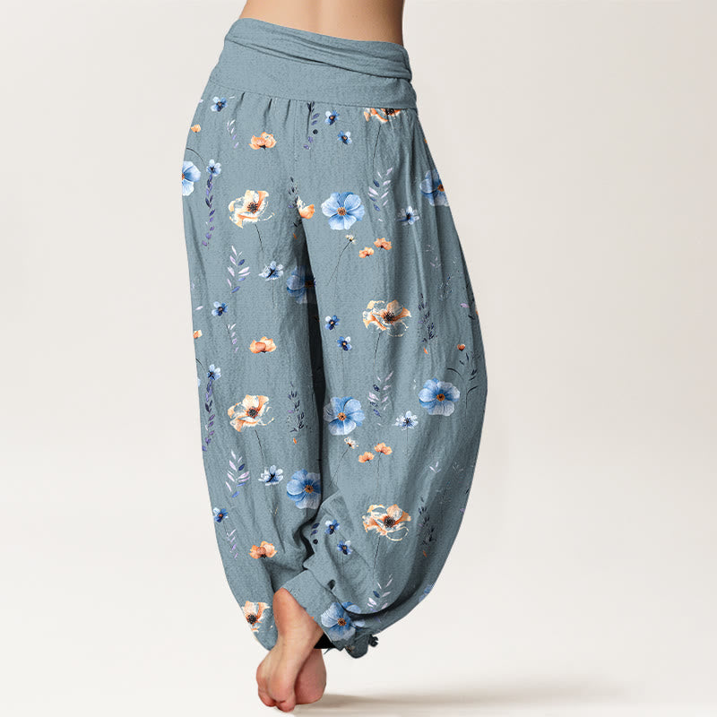 Nimara Ritual Cotton Fresh Refined Flower Pattern Women's Elastic Waist Harem Pants