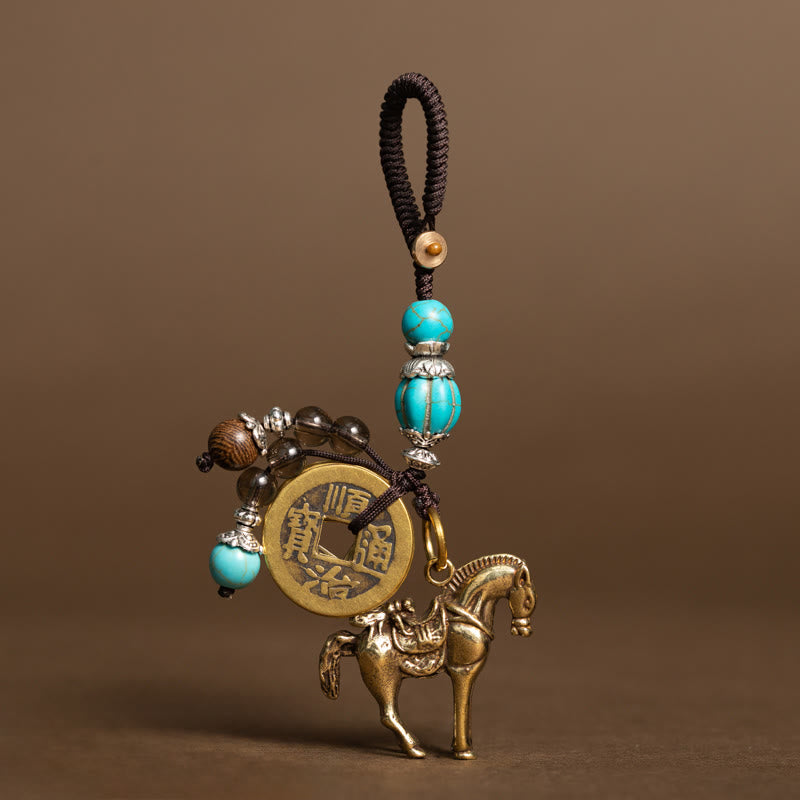 Nimara Ritual Year Of The Horse Copper Brass Five-Emperor Coins Om Mani Padme Hum Protection Key Chain