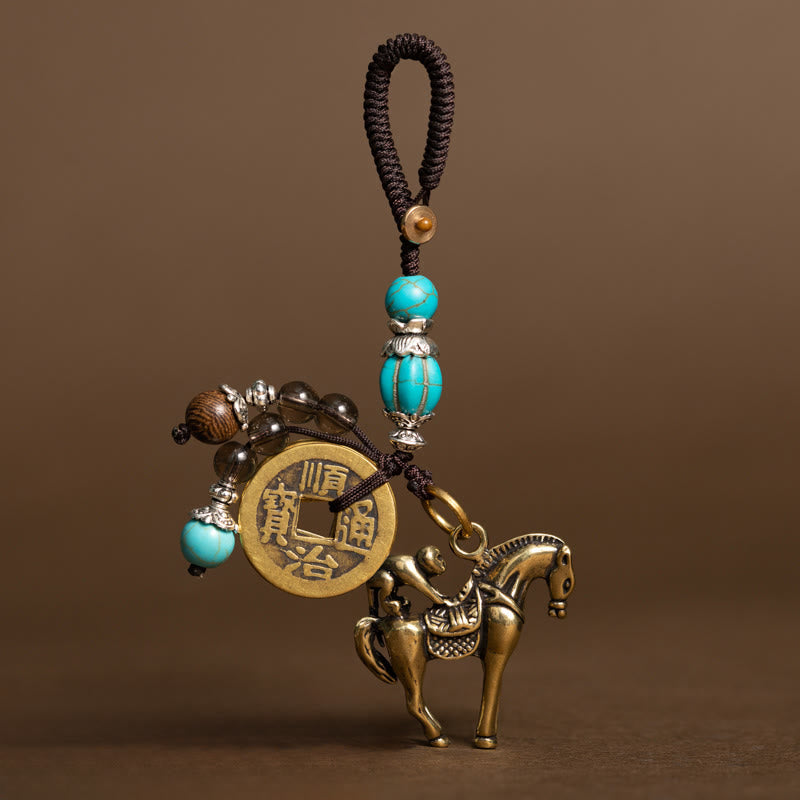 Nimara Ritual Year Of The Horse Copper Brass Five-Emperor Coins Om Mani Padme Hum Protection Key Chain