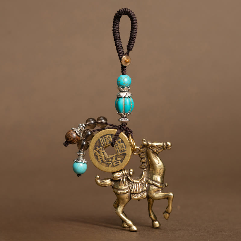 Nimara Ritual Year Of The Horse Copper Brass Five-Emperor Coins Om Mani Padme Hum Protection Key Chain
