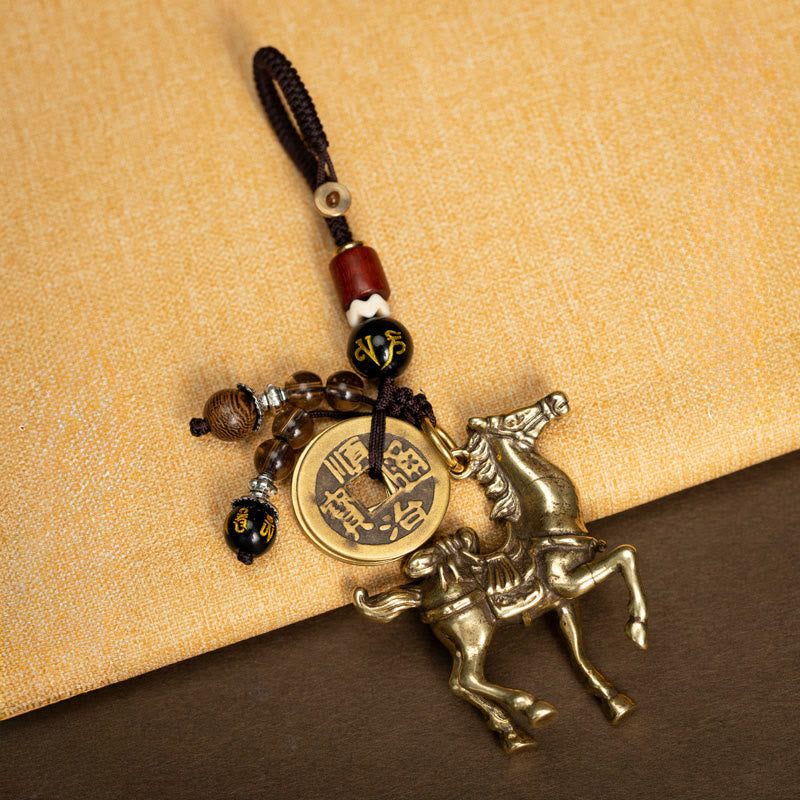 Nimara Ritual Year Of The Horse Copper Brass Five-Emperor Coins Om Mani Padme Hum Protection Key Chain