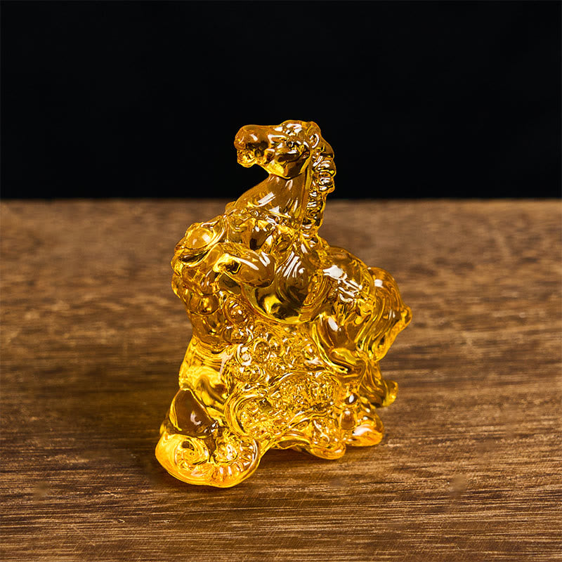 Nimara Ritual "Hoping You Success and Good Luck" Year Of The Horse Ingot Get Rich Fast Mini Liuli Crystal Decoration Includes Gift Message Card