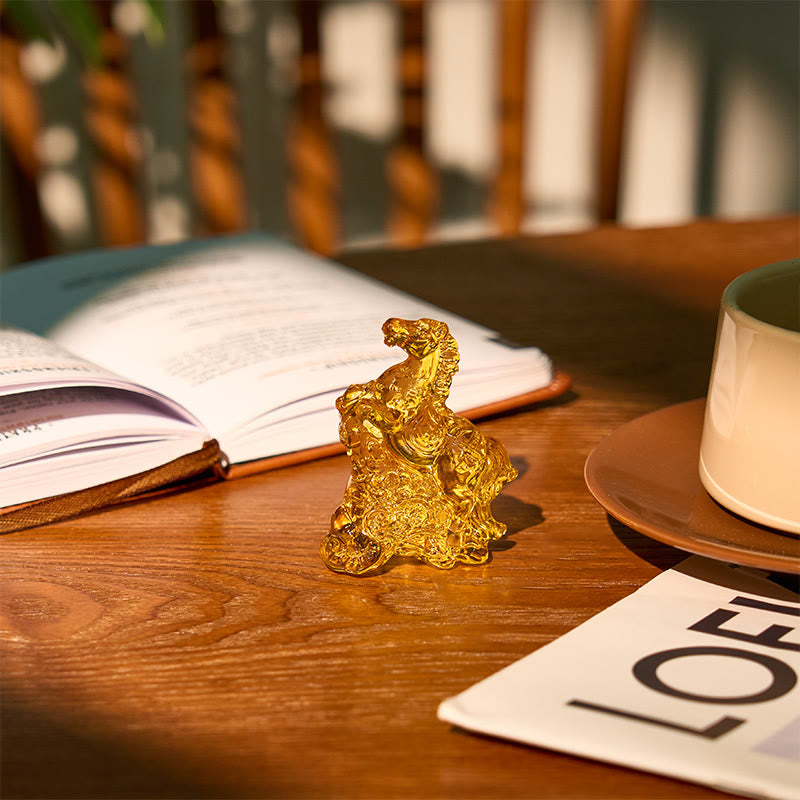 Nimara Ritual "Hoping You Success and Good Luck" Year Of The Horse Ingot Get Rich Fast Mini Liuli Crystal Decoration Includes Gift Message Card