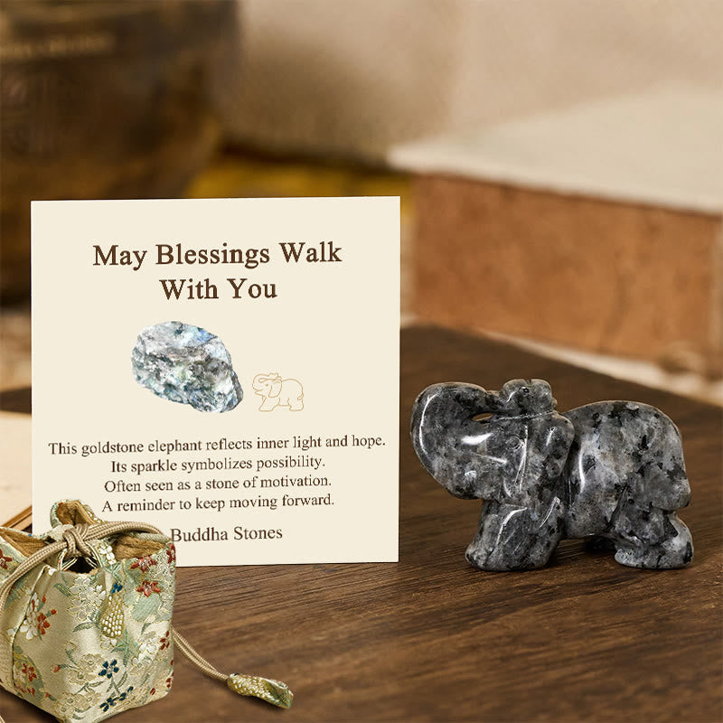 Nimara Ritual ''May Blessings Walk With You'' Natural Small Elephant Amazonite Amethyst Jade Black Obsidian Stone Decoration Includes Gift Message Card