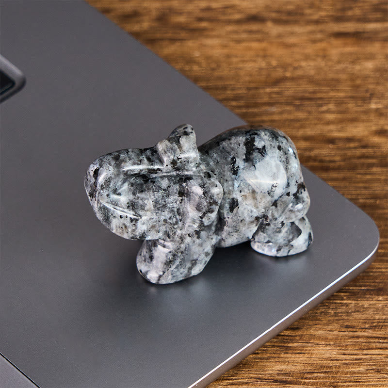 Nimara Ritual ''May Blessings Walk With You'' Natural Small Elephant Amazonite Amethyst Jade Black Obsidian Stone Decoration Includes Gift Message Card