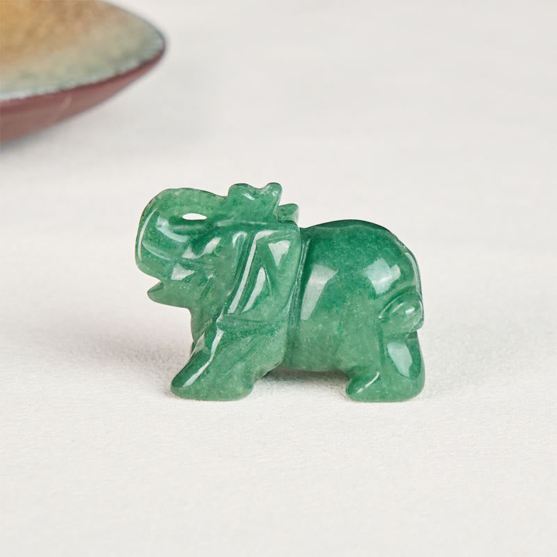 Nimara Ritual ''May Blessings Walk With You'' Natural Small Elephant Amazonite Amethyst Jade Black Obsidian Stone Decoration Includes Gift Message Card