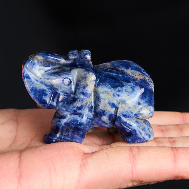 Nimara Ritual ''May Blessings Walk With You'' Natural Small Elephant Amazonite Amethyst Jade Black Obsidian Stone Decoration Includes Gift Message Card
