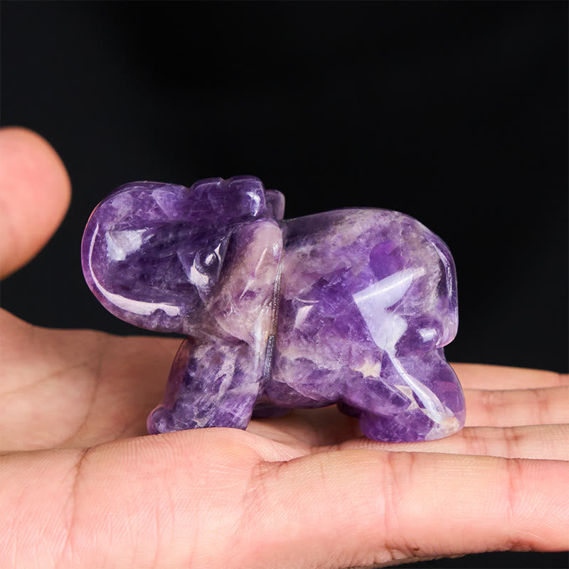 Nimara Ritual ''May Blessings Walk With You'' Natural Small Elephant Amazonite Amethyst Jade Black Obsidian Stone Decoration Includes Gift Message Card