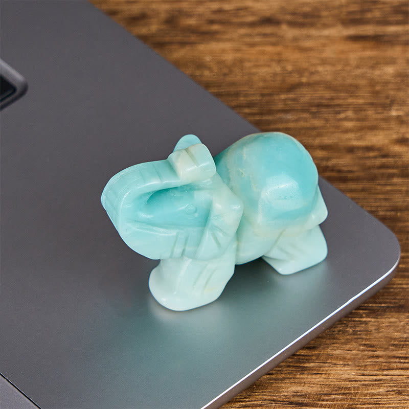 Nimara Ritual ''May Blessings Walk With You'' Natural Small Elephant Amazonite Amethyst Jade Black Obsidian Stone Decoration Includes Gift Message Card
