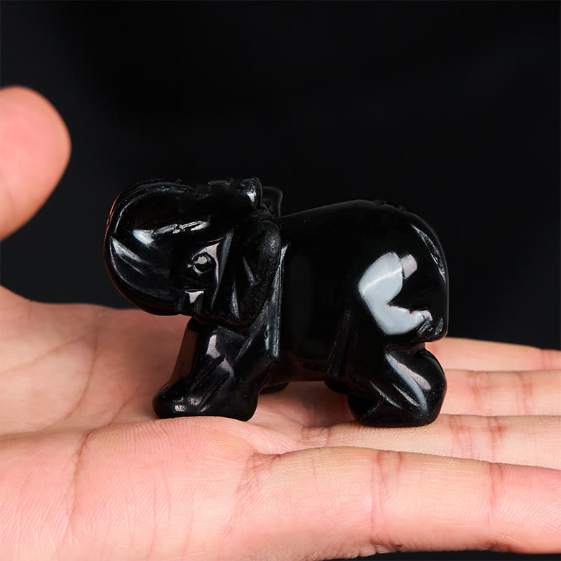 Nimara Ritual ''May Blessings Walk With You'' Natural Small Elephant Amazonite Amethyst Jade Black Obsidian Stone Decoration Includes Gift Message Card