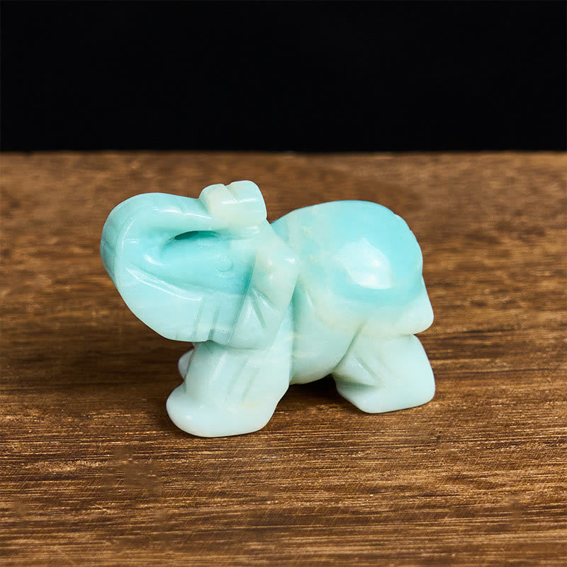 Nimara Ritual ''May Blessings Walk With You'' Natural Small Elephant Amazonite Amethyst Jade Black Obsidian Stone Decoration Includes Gift Message Card