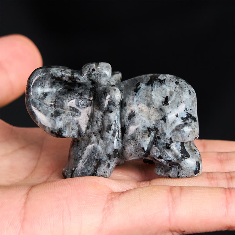 Nimara Ritual ''May Blessings Walk With You'' Natural Small Elephant Amazonite Amethyst Jade Black Obsidian Stone Decoration Includes Gift Message Card