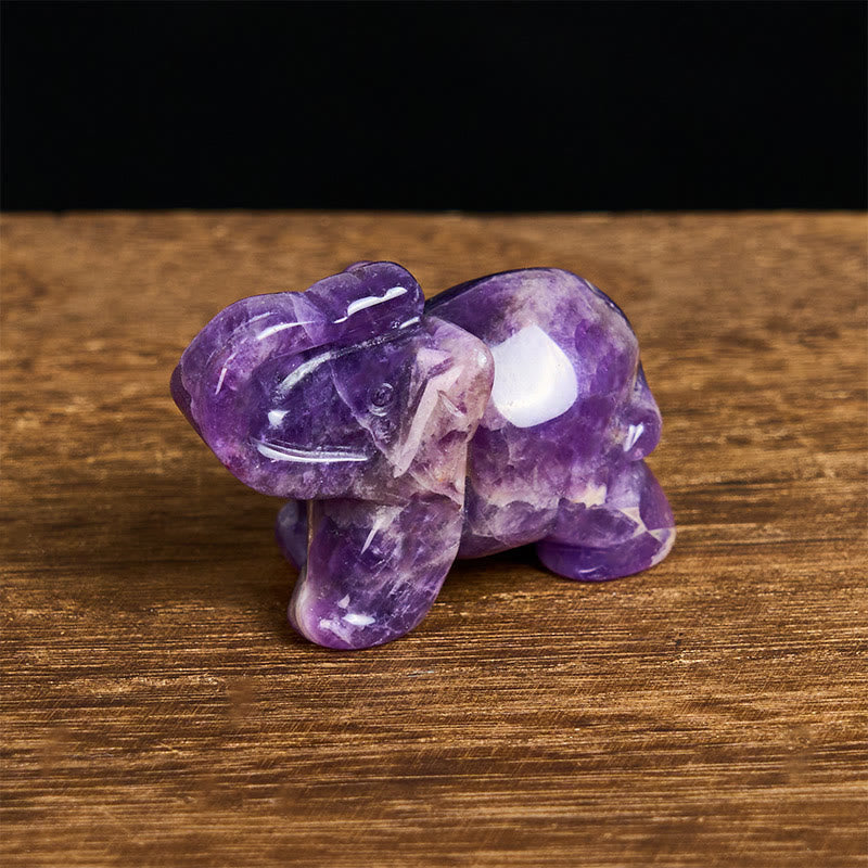 Nimara Ritual ''May Blessings Walk With You'' Natural Small Elephant Amazonite Amethyst Jade Black Obsidian Stone Decoration Includes Gift Message Card