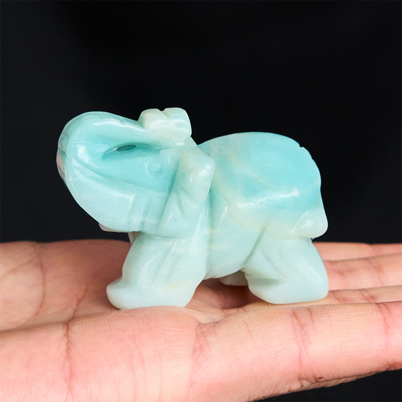Nimara Ritual ''May Blessings Walk With You'' Natural Small Elephant Amazonite Amethyst Jade Black Obsidian Stone Decoration Includes Gift Message Card