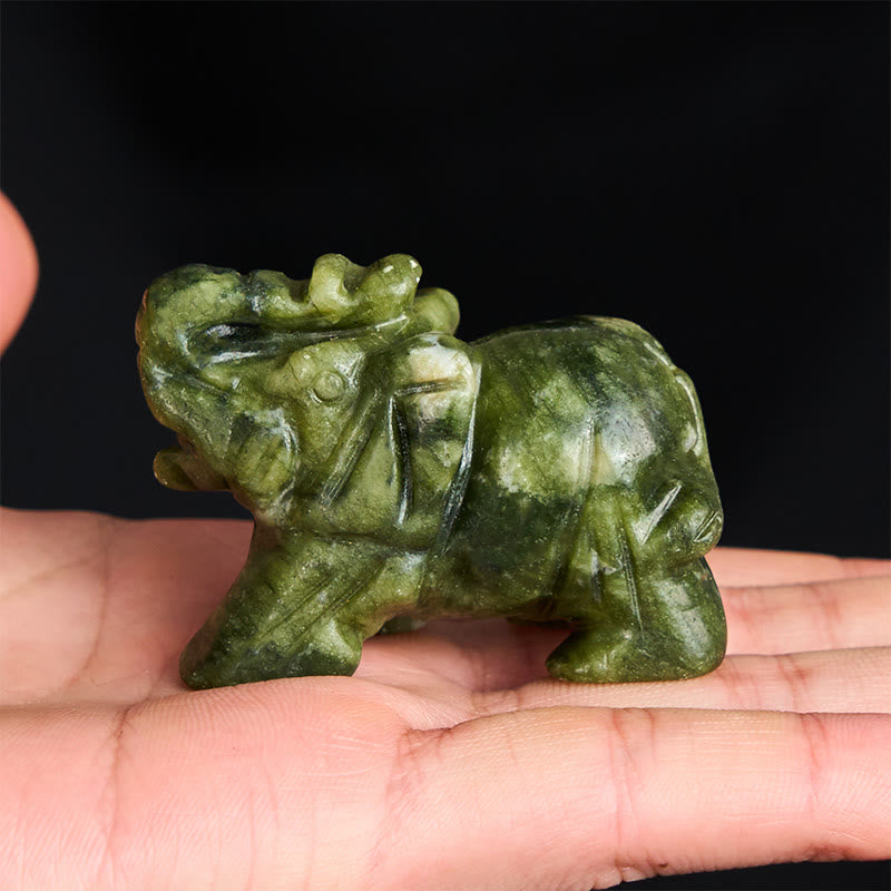Nimara Ritual ''May Blessings Walk With You'' Natural Small Elephant Amazonite Amethyst Jade Black Obsidian Stone Decoration Includes Gift Message Card