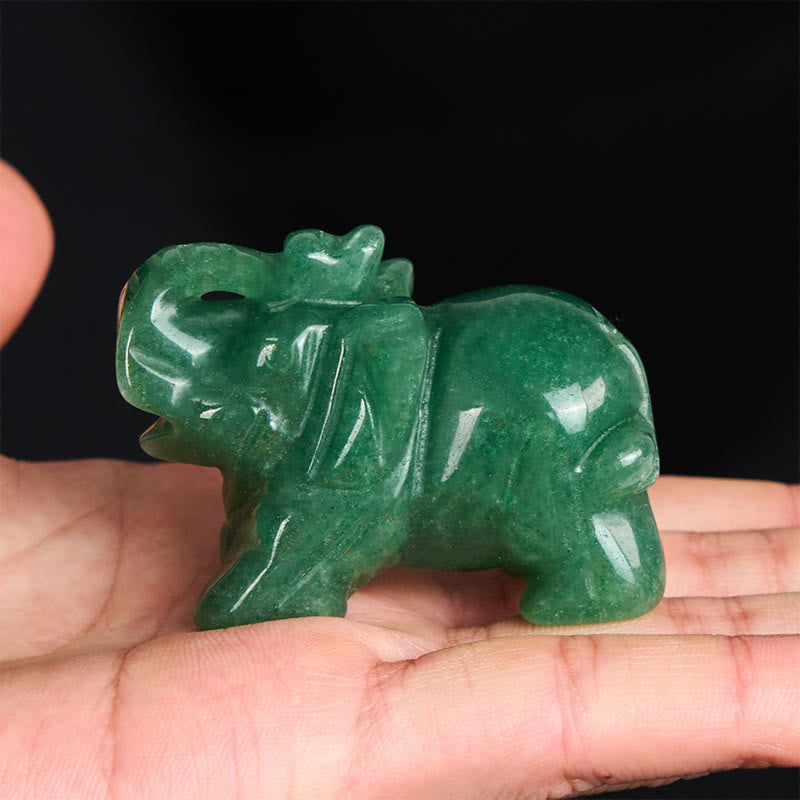 Nimara Ritual ''May Blessings Walk With You'' Natural Small Elephant Amazonite Amethyst Jade Black Obsidian Stone Decoration Includes Gift Message Card